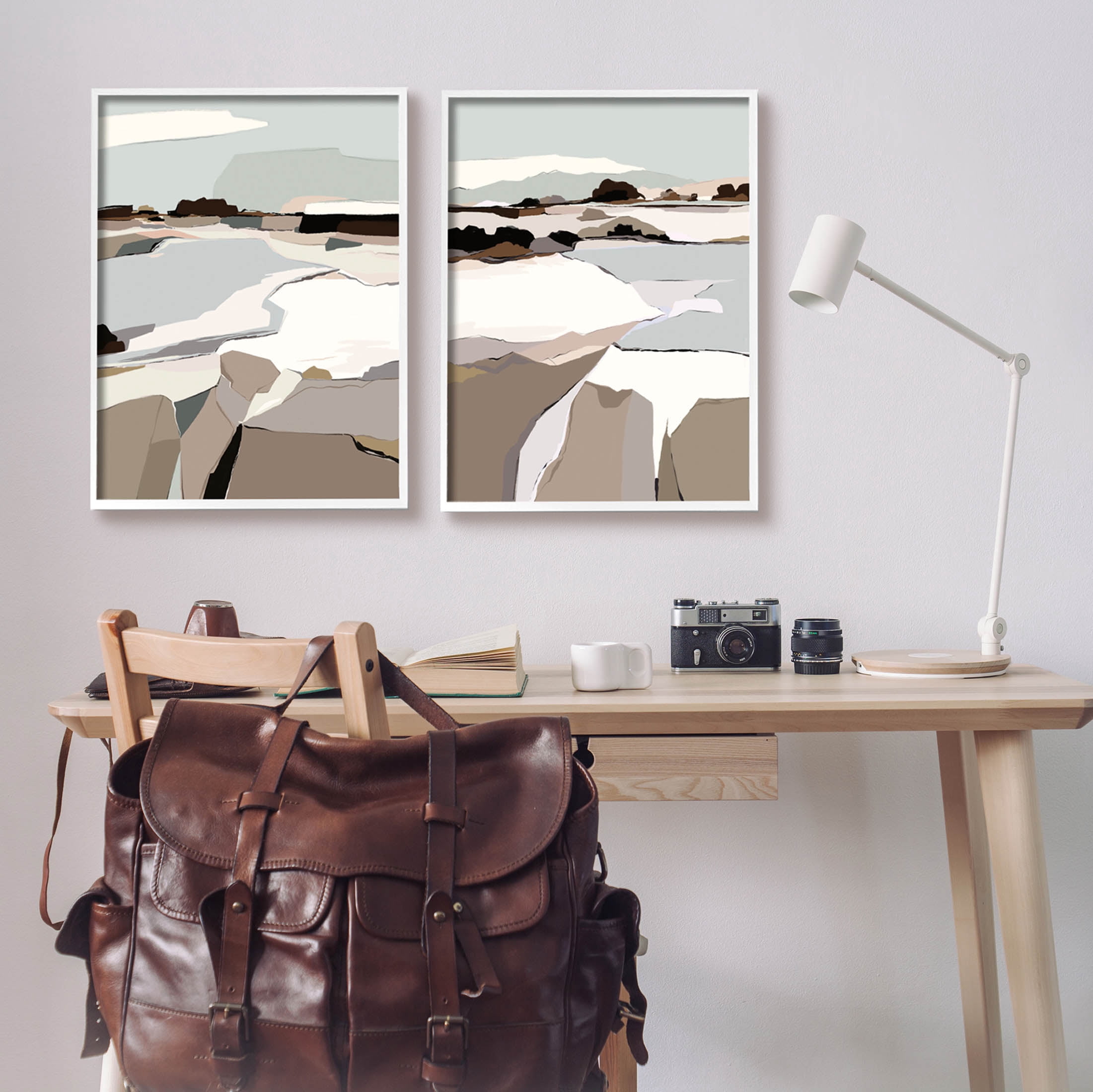 Stupell Industries Abstract Swedish Landscape Shapes Graphic Art White Framed Art Print Wall Art, Set of 2, Design by Nikita Jariwala