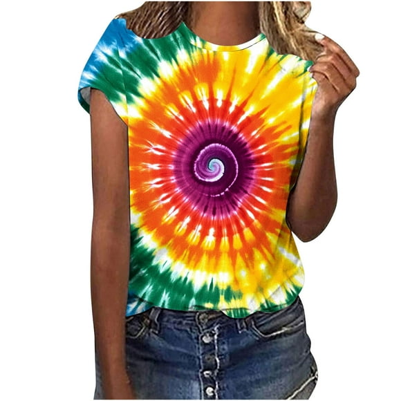 Tnhcen T-Shirts d'Été pour Femmes à Col Rond Imprimé Coloré / Grande Taille Amical P-2TG / Polyester Spandex Mélange Hauts