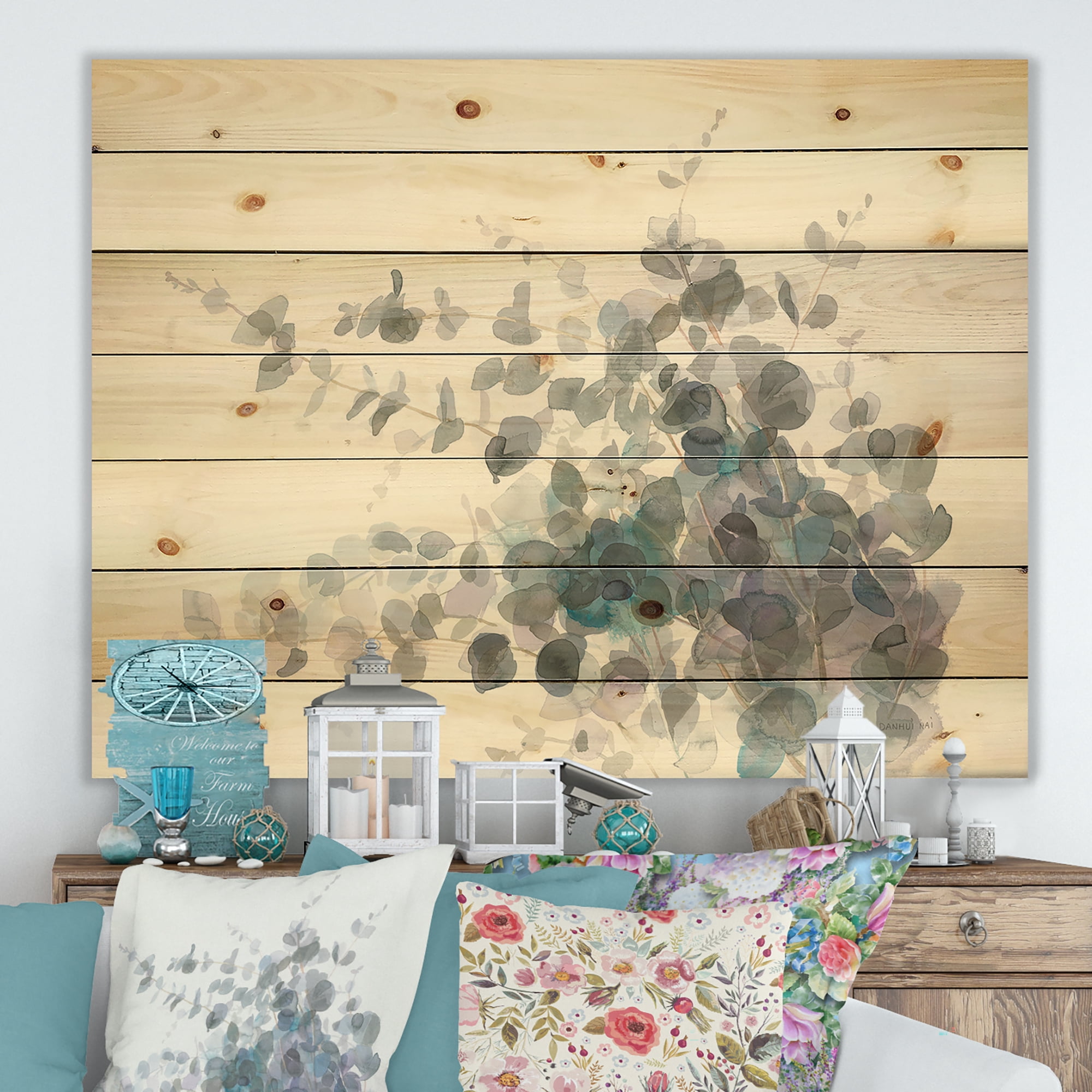 Designart 'Grey Abstract Flower II' Traditional Print on Natural Pine Wood