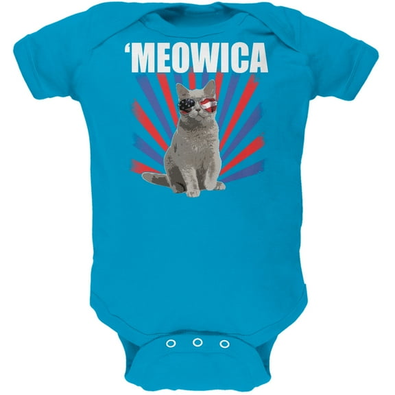 Cat 4th of July Meowica Turquoise Soft Baby One Piece - 6 month