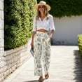 thumbnail image 3 of SCRAWLGOD Leaf Print Green Beige Women Flowy Pants Drawstring High Waist Wide Leg Palazzo Pants Loose Fit Lightweight Trendy Lounge Trousers with Pockets, S, 3 of 7