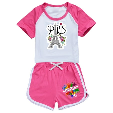 

Boys And Girls French Tower Tourism Commemorative Print Color Block Sleeves T Shirt Shorts Casual Clothing Set 2 Young Girl Clothes Girls Outfits Size 4 Outfits for Teen Girls Girl Clothes Little Baby