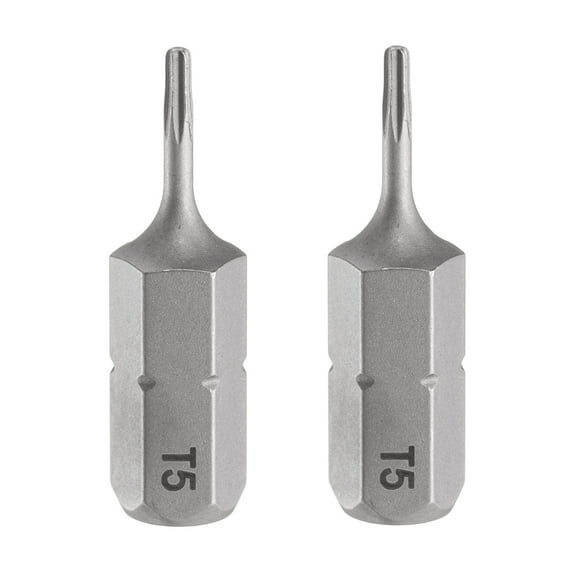 Uxcell 2pcs T5 Torx Screwdriver Bit 1/4" Hex Shank 25mm/1" Length Magnetic Star 6 Point Head Hex Bits S2 Steel Screw Driver Bit