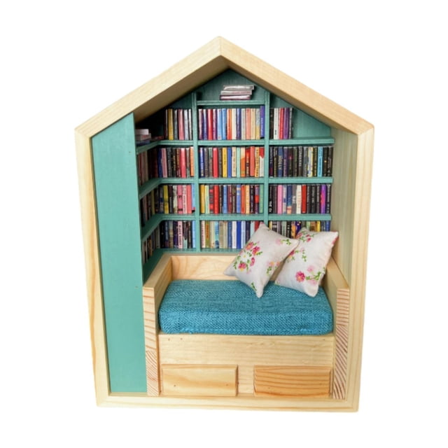 Tnarru Mini Bibliothèque Figurine de Collection Polyvalente Bureau Unique avec 200 Livres Collection Décoration de Table