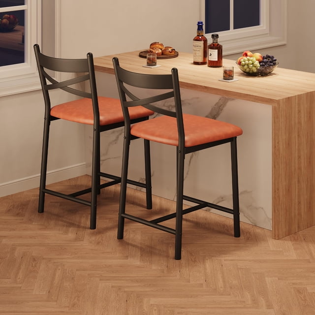 Yeshouse Taburede barra de altura conjunto de 2/4, silla de comedor de imitación de cuero con respaldo y cojín grueso para la isla de la cocina, barra de mostrador