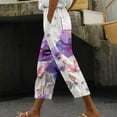 thumbnail image 2 of Women's Capris Pants Casual Tie Elastic Waist Print Trousers with Pocket Loose Harem Hem Fashion Bottoms, Purple, M, 2 of 5
