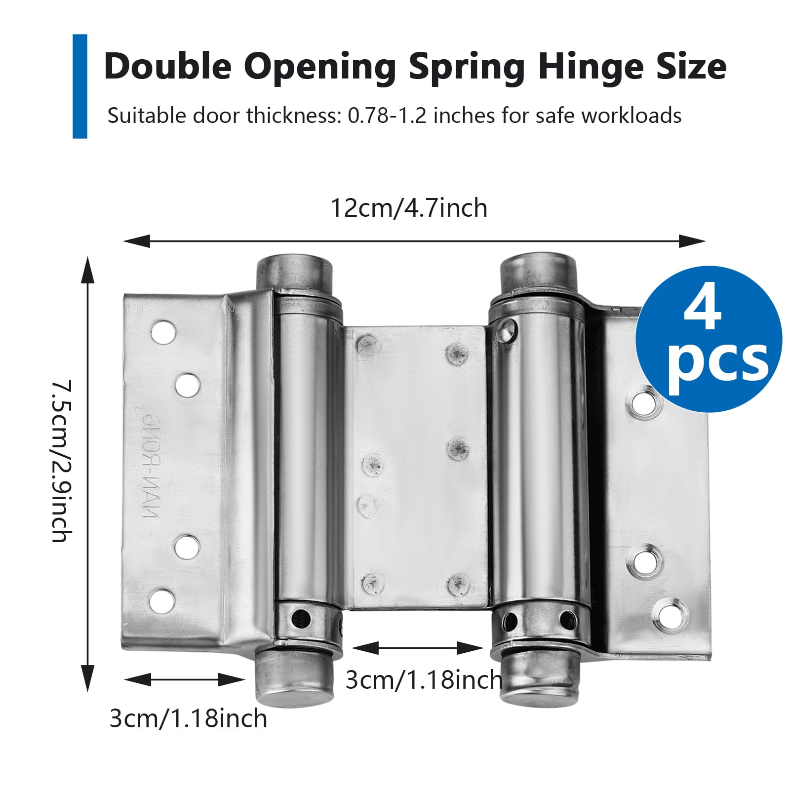 4 Pack 3" Double Action Spring Hinges, Self Closing Door Hinges for Saloon Cafe Pub Swinging Doors, Including Pins and Screws