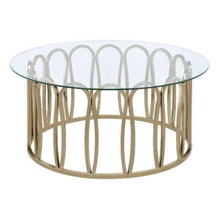 Pemberly Row Metal Round Coffee Table Chocolate Chrome and Clear