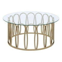 Pemberly Row Metal Round Coffee Table Chocolate Chrome and Clear