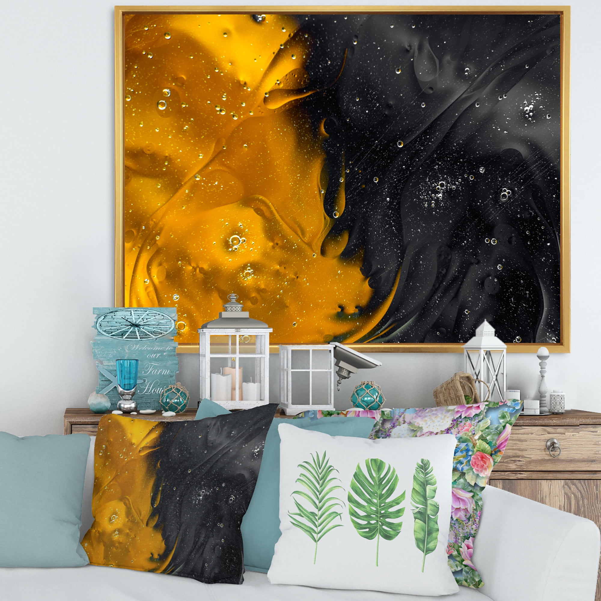 Designart 'Marriage of Black and Yellow' Modern Framed Canvas Wall Art Print