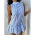 thumbnail image 6 of Blue And White Striped Sleeveless Shirt Dress With Ruffle Hem And Tie Back, 6 of 8