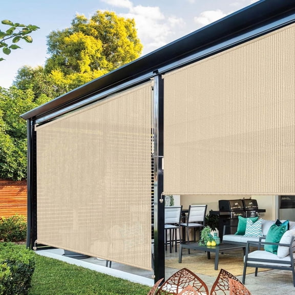 Outdoor Roller Shade, Blinds Roll Up Shades Exterior Cordless Outdoor Blinds for Porch Backyard Pergola Gazebo Deck,Exterior Sun Shades Privacy Screen Protect, Sun Block, 4ft Wide x 6 H