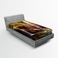 thumbnail image 1 of Ambesonne Nature Fitted Sheet, Waterfall Forest Trees, Twin XL Size, Green and Brown, 1 of 2