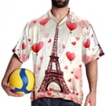 thumbnail image 4 of Eiffel Tower Valentine's Day Men's Short Sleeve Hawaiian Beach Poplin Shirt Casual Printed Button Down Summer Unisex Shirt, 4 of 6