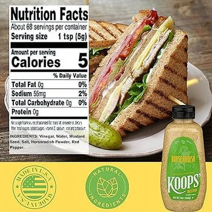 (3 pack) KOOPS' Mustard, Horseradish Mustard, 12 oz