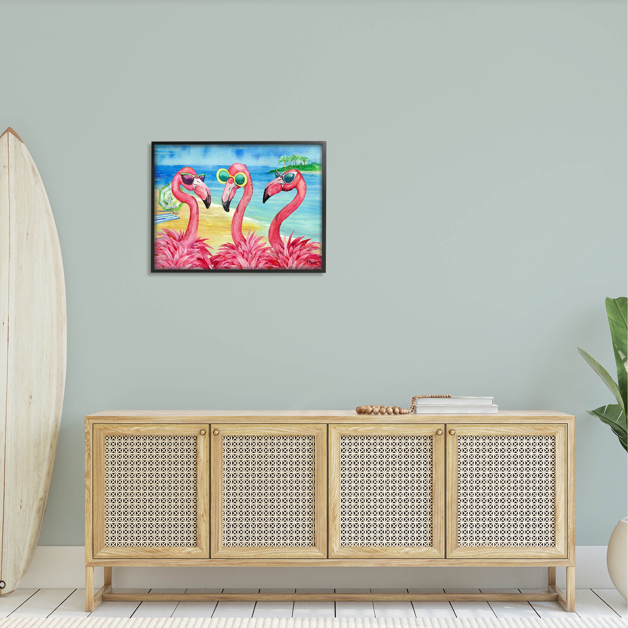 Stupell Industries Flamingo Girlfriends Tropical Coast Graphic Art Black Framed Art Print Wall Art, Design by Paul Brent