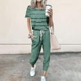 thumbnail image 2 of WREESH Womens Two Piece Outfits Stripe Short Sleeve T-Shirts and Drawstring Sweatpants Jogger Lounge Set with Pockets Green, 2 of 5