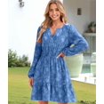 thumbnail image 4 of Women'S Casual Long Sleeve Babydoll Flowy Dress V Neck Swing Party Mini Dress Blue S, 4 of 9