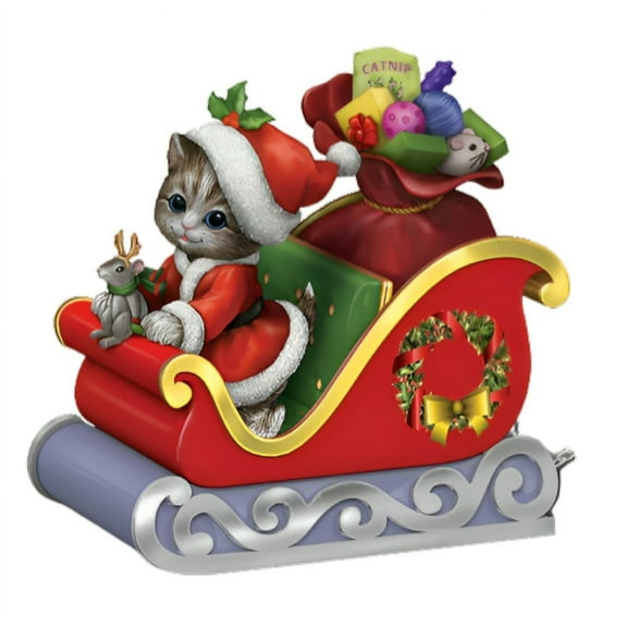 The Bradford Exchange Meowy Christmas Sleigh Train Collection Issue #1 Santa Paws Cat Figurine Christmas Decorations by Kayomi Harai 3.25-Inches