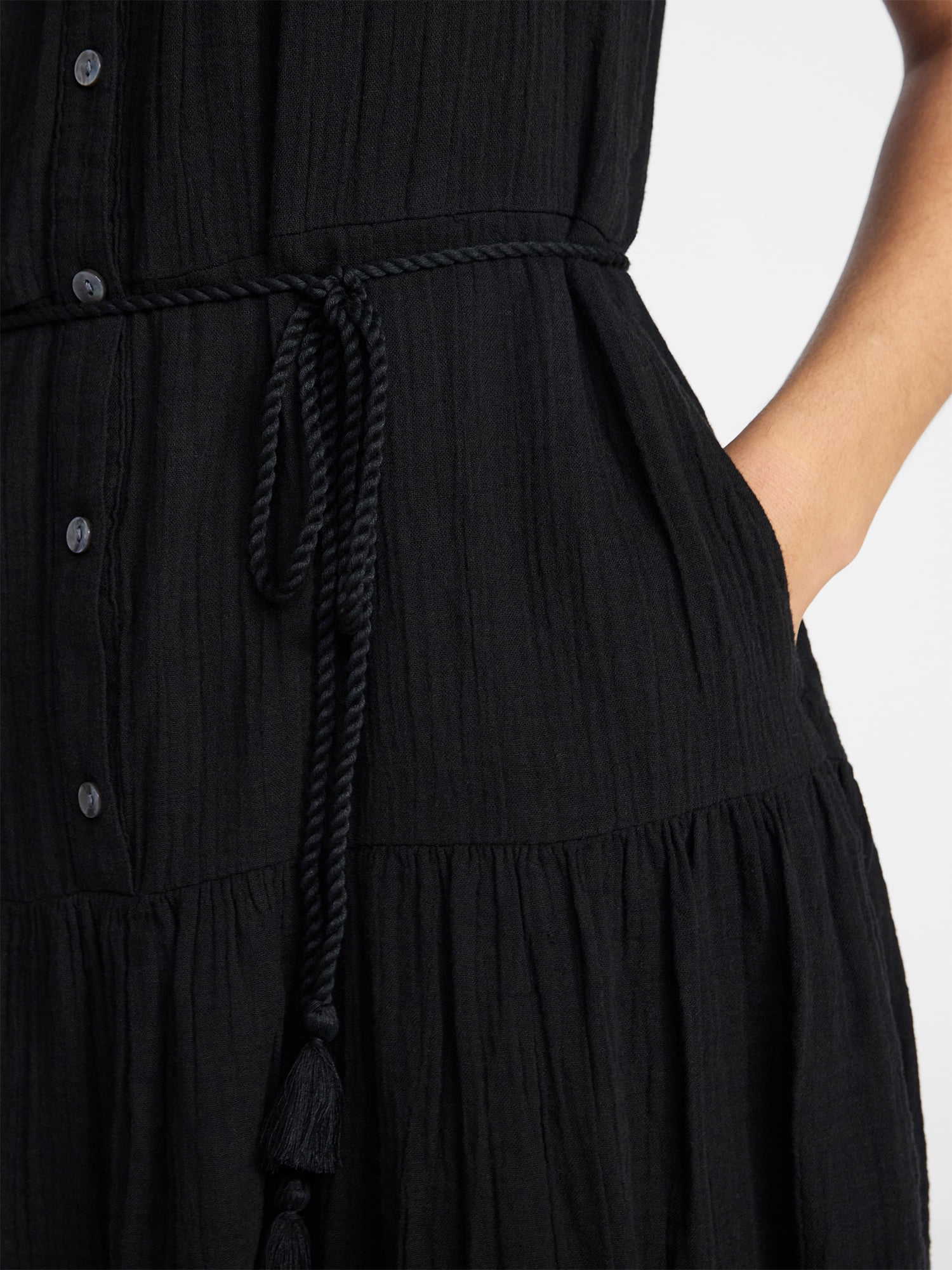 Time and Tru Women's Cotton Double Cloth Midi Dress with Short Flutter Sleeves, Sizes XS-XXXL
