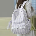 thumbnail image 6 of Women Bow Print Backpack with Multi-Pocket, Lace Trim Large Capacity School Bag for Travel Shopping (Purple), 6 of 7