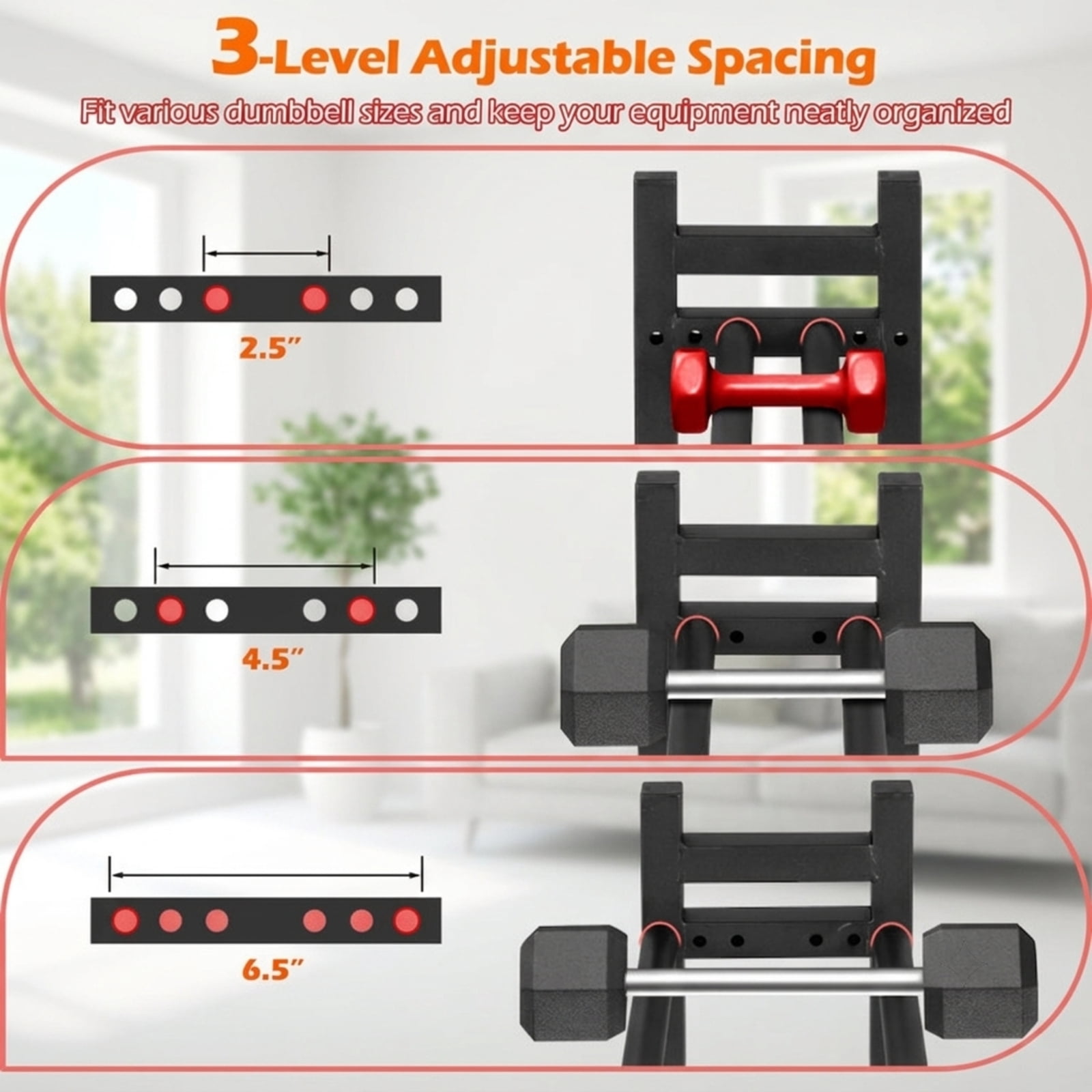 Airfind 3 Tier Dumbbell Rack Heavy Duty Weight Storage Stand with 529 lb Capacity and Adjustable Bar Spacing for Home Gym and Garage, Black