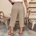 thumbnail image 6 of Plus Size Women's Cotton Linen Casual Capri Pants Pockets Elastic High Waist Cropped Trousers Versatile Bottoms for Daily Life and Travel, 6 of 8