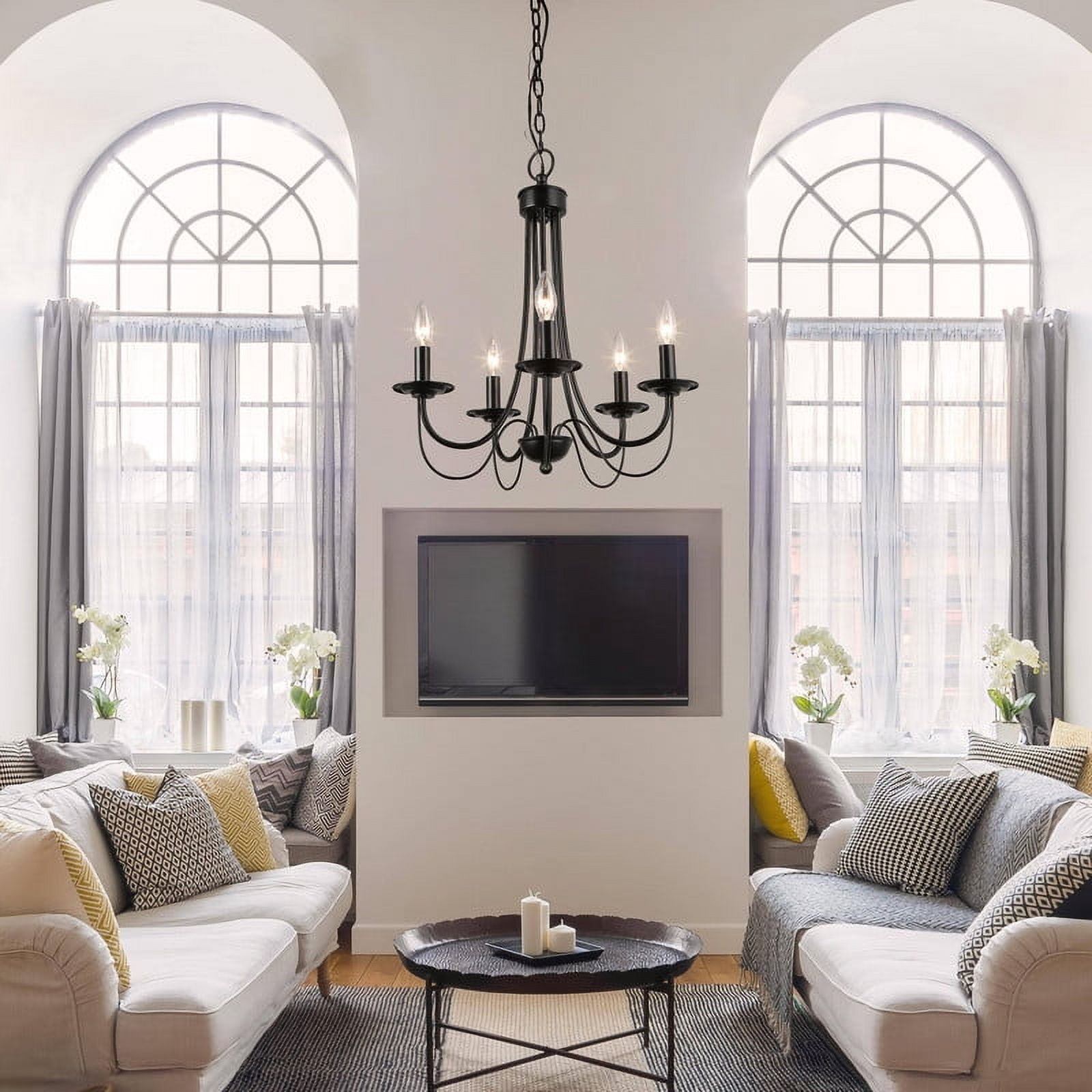 LNC 5-Light French Country Chandelier Kitchen Island Light,Matte Black