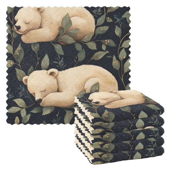 6 Pieces of Kitchen Towels 11x11Inch Kitchen Dish Cloths Kitchen Dish Towels Reuseable Cleaning Cloths White Bear