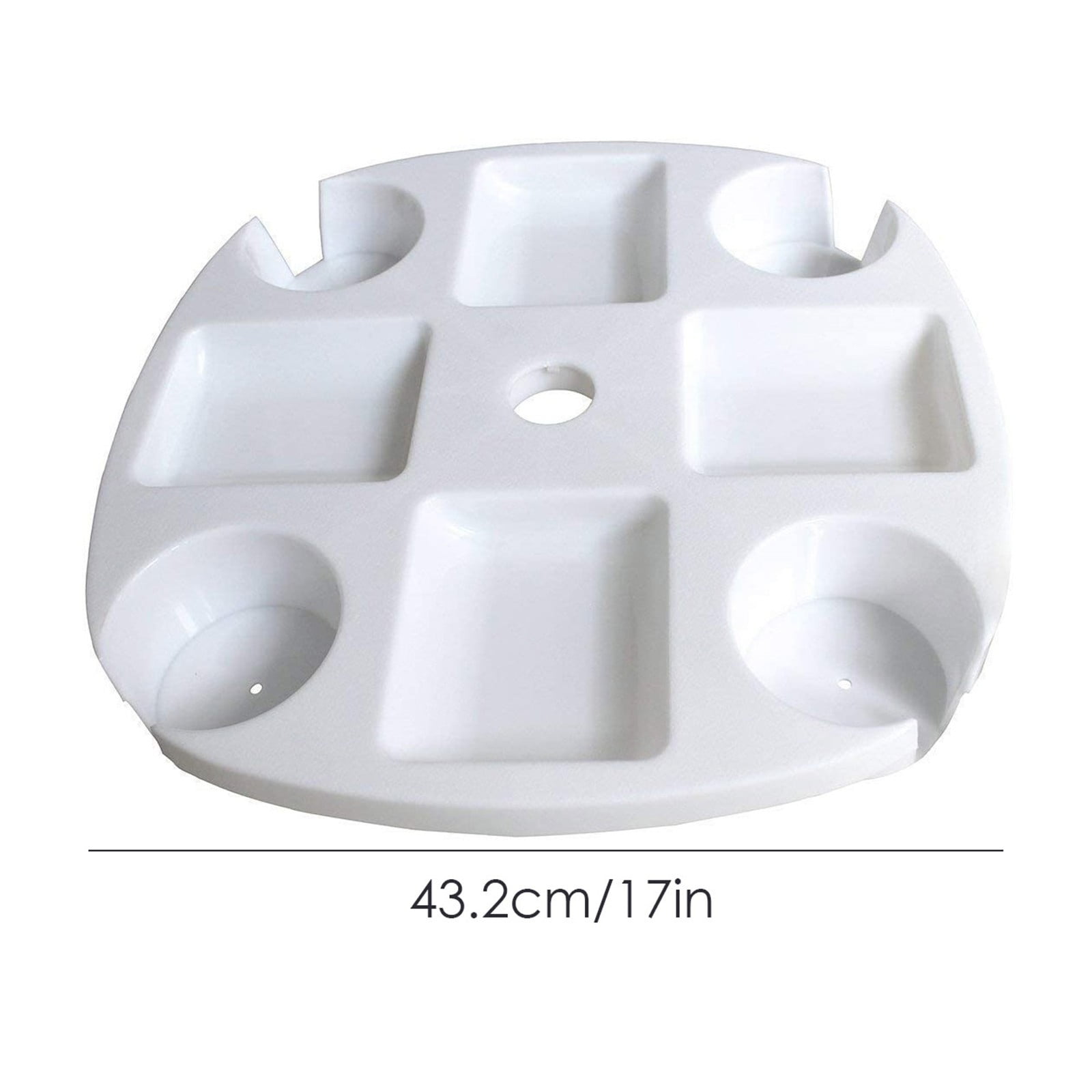 COM1950s Outdoor Umbrella Tray Organizer with Cup Holders – Heavy-Duty Plastic Beach Umbrella Caddy Table for Drinks,Snacks,Phone – Fits 1.5In Pole,17X17X2In,White