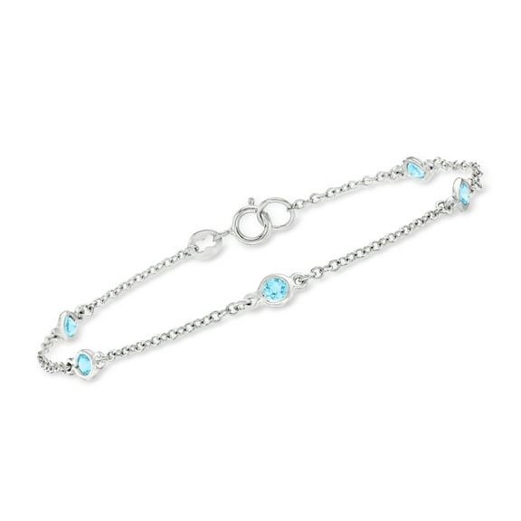 Ross-Simons 0.80 ct. t.w. Bezel-Set Swiss Blue Topaz Station Bracelet in Sterling Silver, Women's, Adult