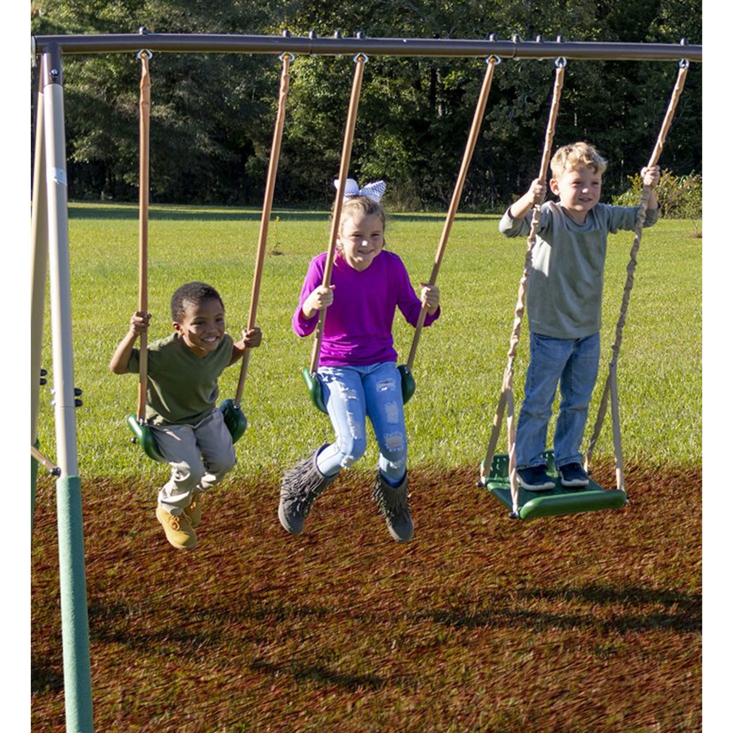 Crestview Swing Set by XDP Recreation with 2 Swing Seats, Stand R Swing, Wave Slide, Fun Glider, & See Saw - image 3 of 7