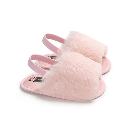 

LWXQWDS Baby Girl Princess Fluffy Fur Sandals Slippers Crib Shoes 0-18M