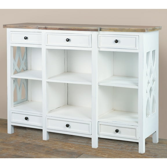 Sunset Trading Lattice Display Console White Brown Solid Wood Fully Assembled