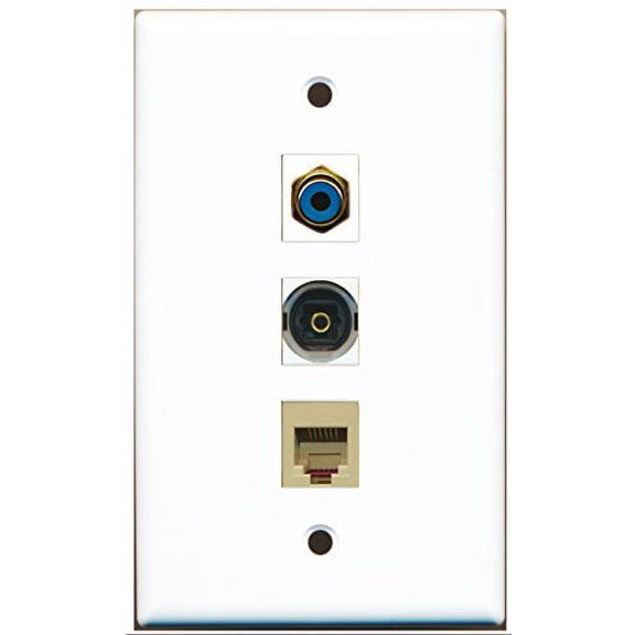 RiteAV - 1 Port RCA Blue and 1 Port Phone RJ11 RJ12 Beige and 1 Port Toslink Wall Plate