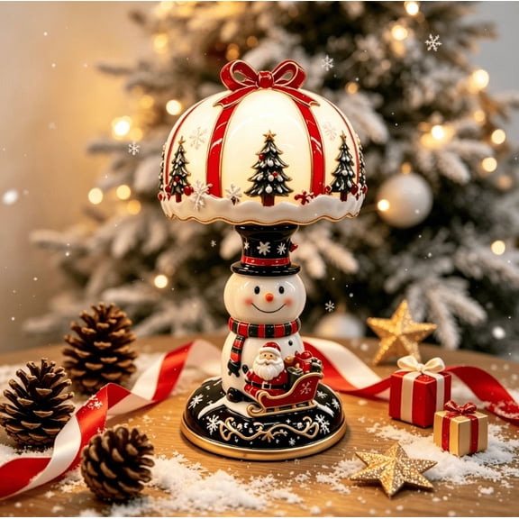 Christmas home tabletop night lights, LED small desk lamp, festive table ornament for living room holiday decor, battery‑operated compatible without built‑in battery (Snow‑Figure)