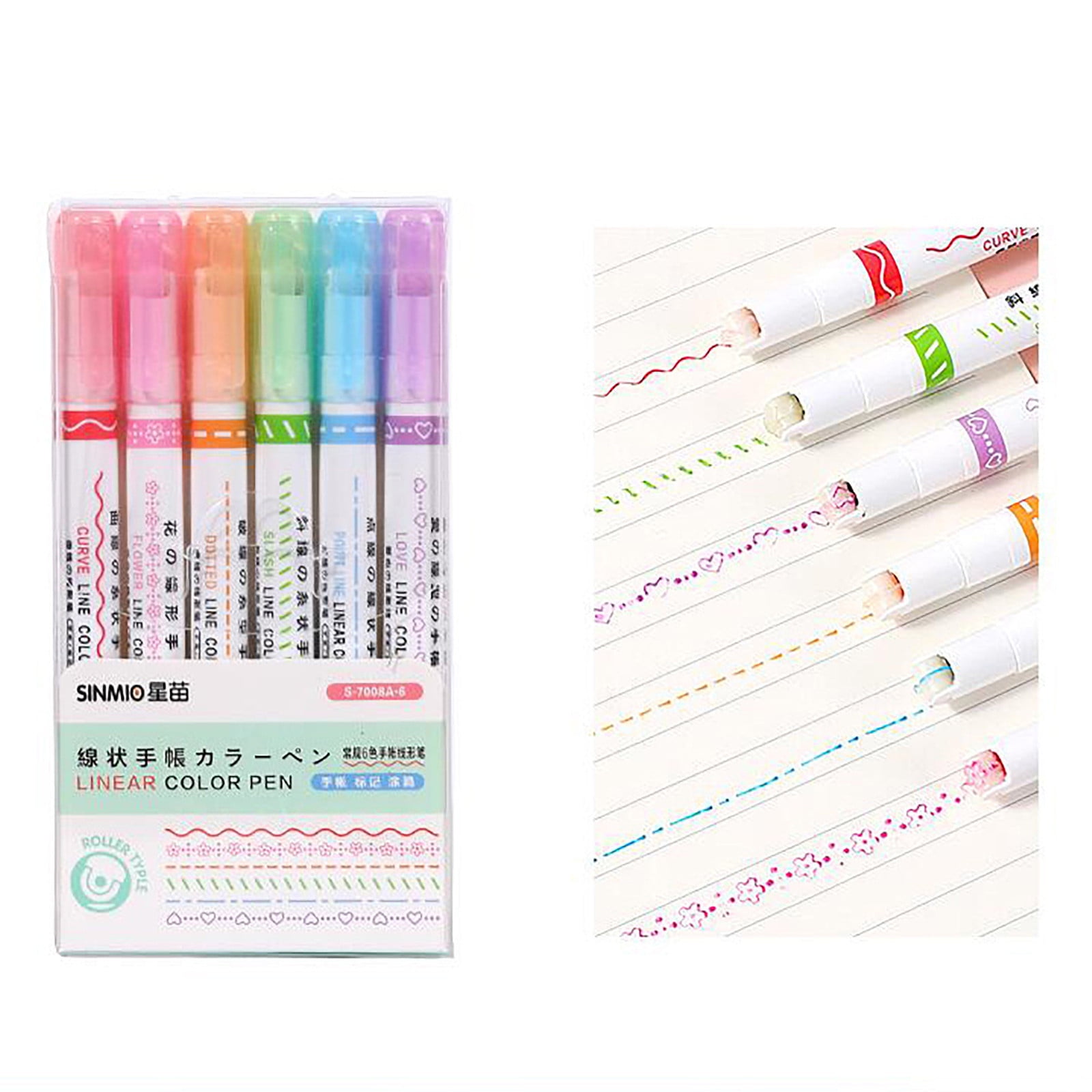 Clearance！EQWLJWE Colored Curve Pens, Dual Tip Pens with 6 Different Curve Shapes & Colors Fine Tips, Journal Planner Pens For Writing Journaling Note Drawing Calendar Art Office School Supplies