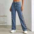 thumbnail image 2 of Olyvenn Women's High Waist Cutout Zip Button Jeans, Hollow Out Straight Leg Denim Trousers with Pockets, Outdoor Casual Streetwear Dark Blue L, 2 of 9