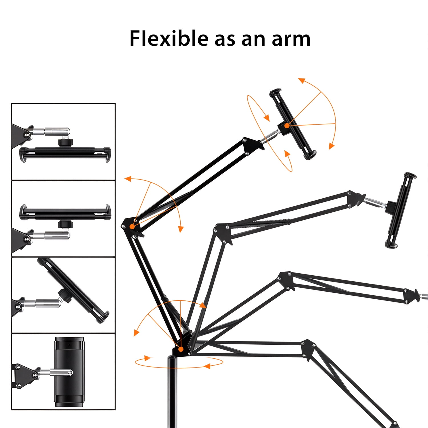 Hanru Tablet Floor Stand, 69" Height Adjustable 360-degree Rotatable Tablet Holder, Arm Stretchable Stand, Overhead Bed Phone Mount（4"~12.9''）