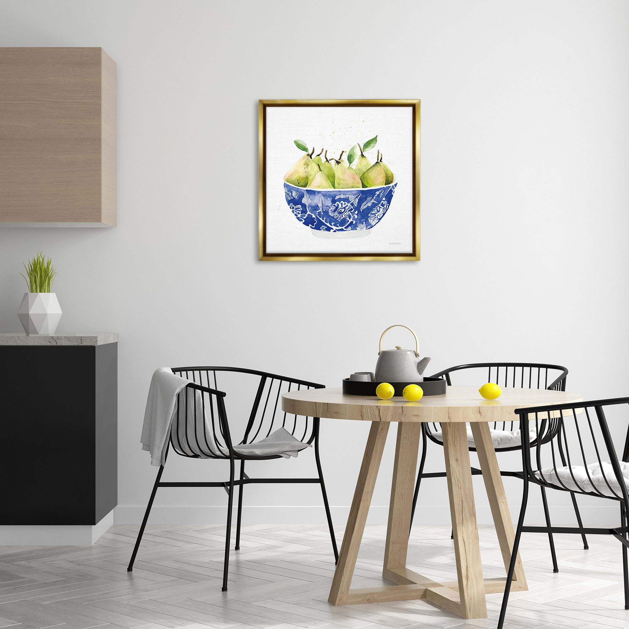 Stupell Industries Elegant Bowl of Pears Food & Beverage Painting Gold Floater Framed Canvas Art Print Wall Art, 25 x 25
