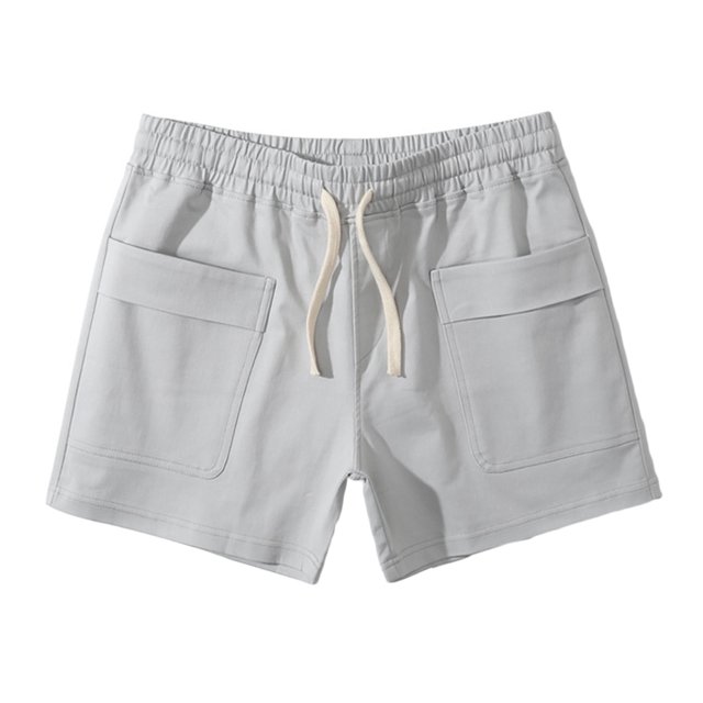 Men Solid Cotton Three-Point Pants Sports Elastic Mid-Waist Drawstring Workout Comfy Lace-Up Shorts(Gray,3XL)