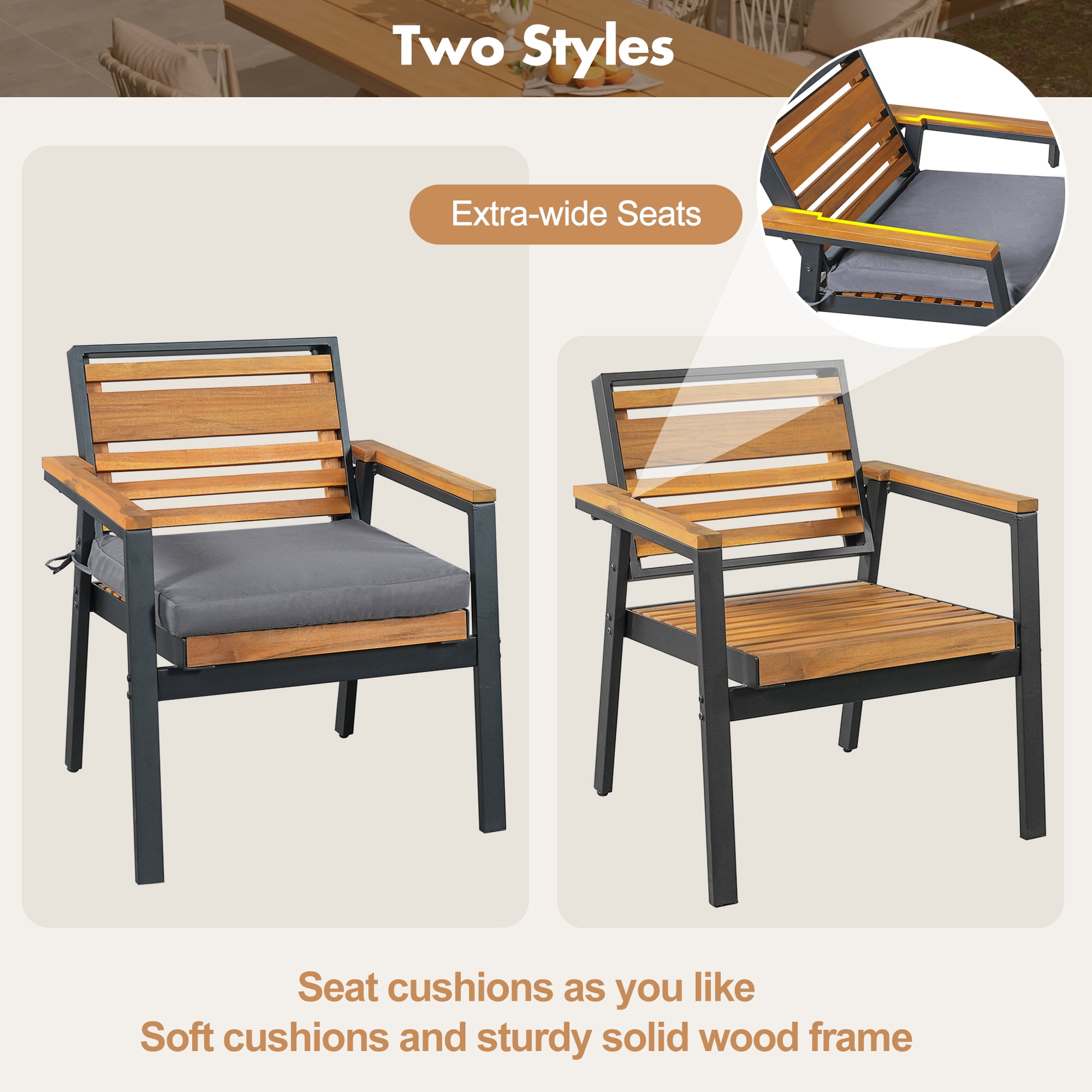 Mintazer 7-Piece Patio Dining Set, Modern Outdoor Furniture Set with Rectangular Table & 6 Detachable Cushions Chairs for Patio Garden Balcony Backyard, Grey & Natural