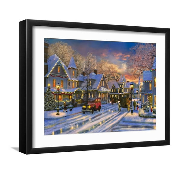 Art.com Small Town Christmas Art Print by Dominic Davison, Black Frame Wall Art, 21" x 17"