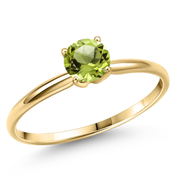 Gem Stone King 14K Yellow Gold Green Peridot Engagement Ring for Women | 1.00 Cttw | Round 6MM | Gemstone August Birthstone | Size 6