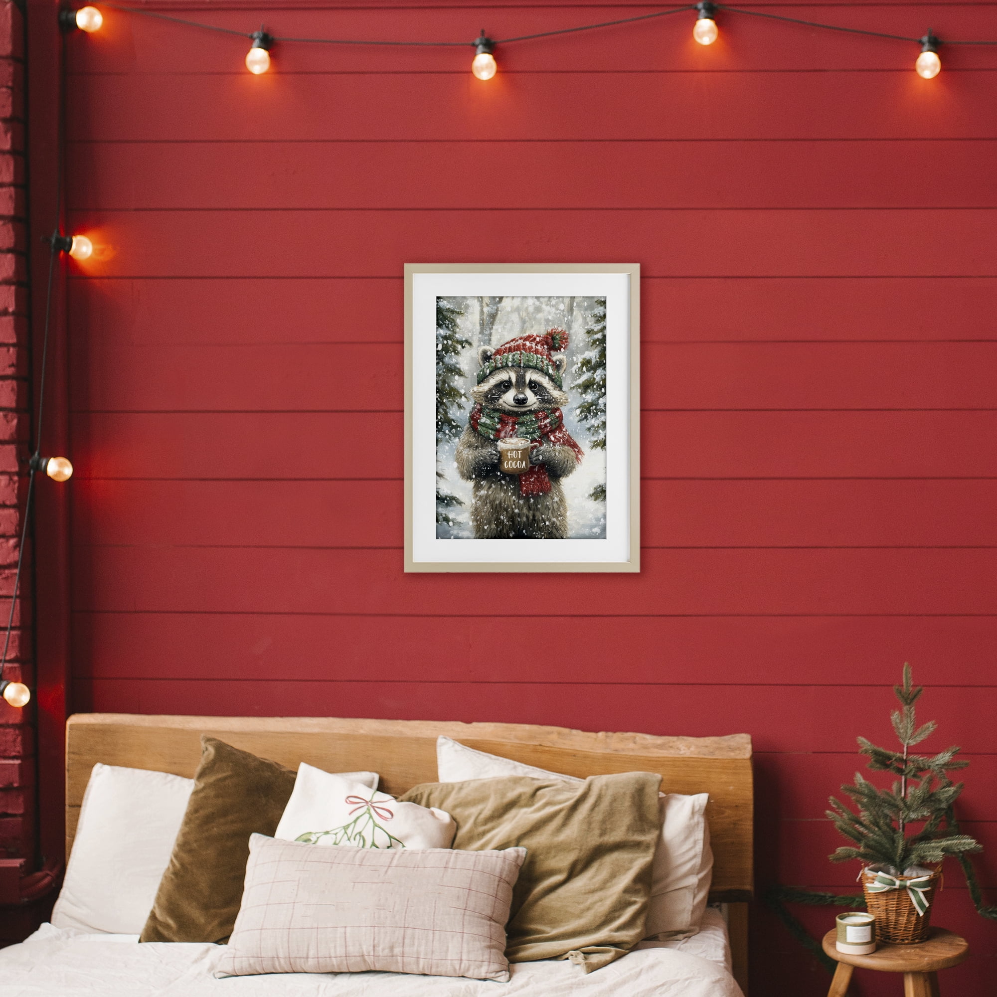 Stupell Industries Merry Cocoa Raccoon Birch Framed Print Under Glass, design by Tina LeCour