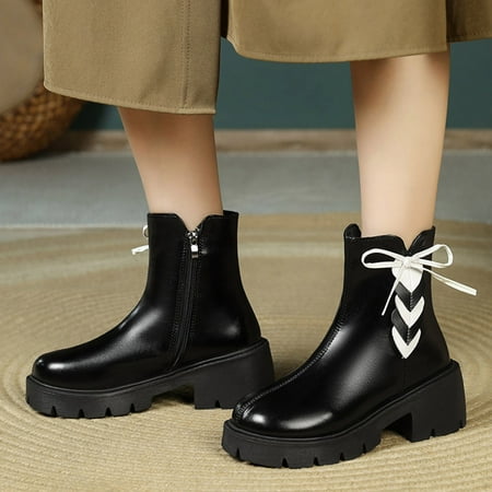 

Gubotare Winter Boots For Women Womens Platform Lug Sole Chelsea Boots Ankle High Block Heel Non-Slip Suede Leather Slip on Combat Fashion Booties Black 6.5