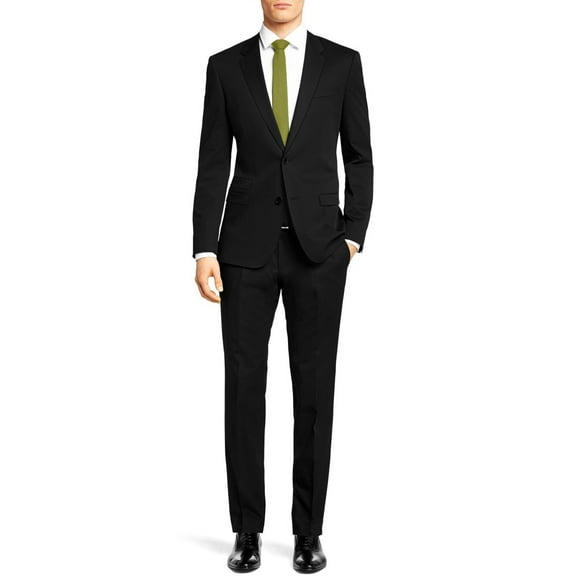 Mens Ticket Pocket Black Spandex Slim Fit Suit Nicoletti