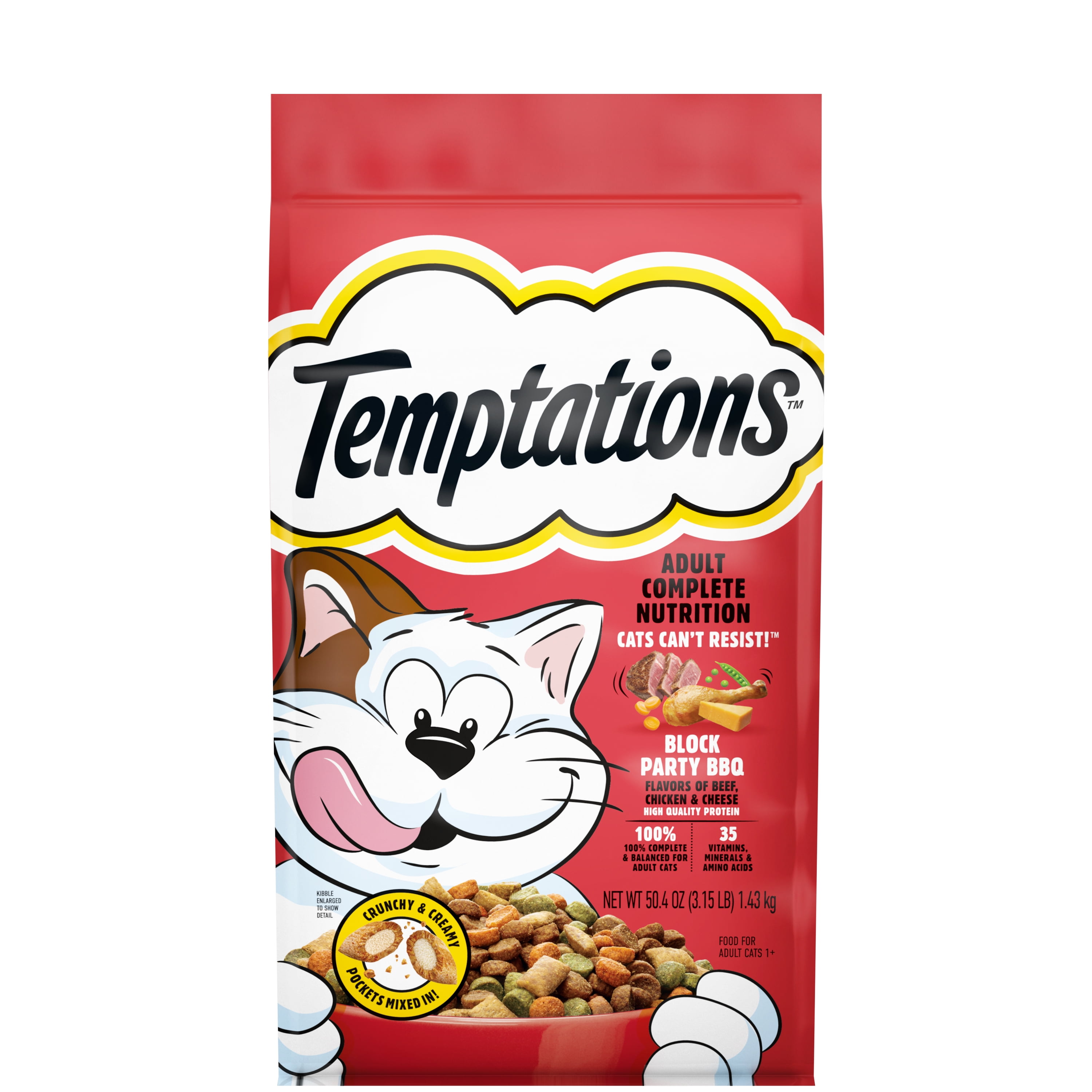 TEMPTATIONS Block Party BBQ Flavor Adult Dry Cat Food, 3.15 lb. Bag