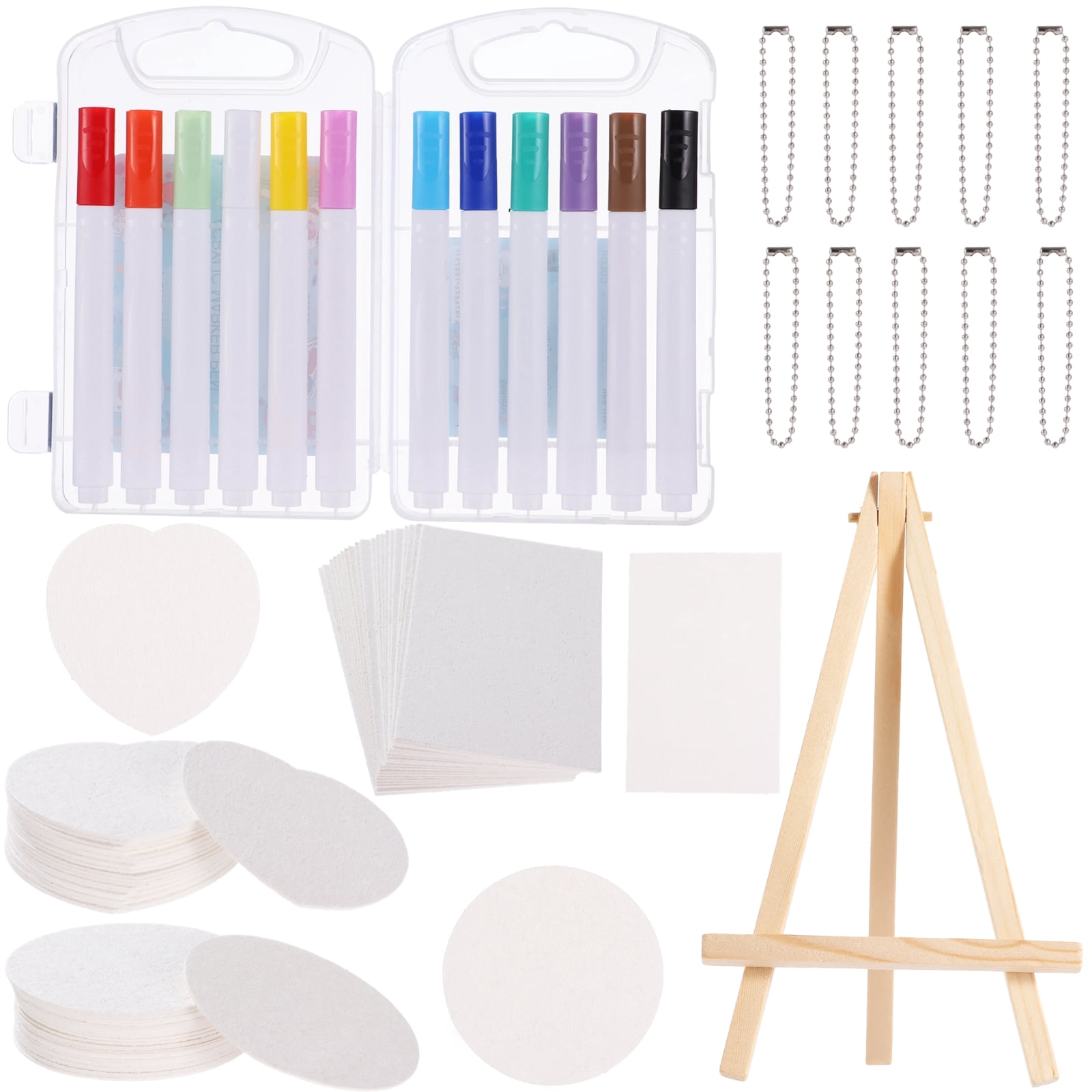 DIY Foam Texture Painting Kit, Foam Texture Paper Rectangle Heart Round, 12 Color Brush Tip Acrylic Paint Markers, Water Pens, Display Easel, Hanging Chains for Creative 3D Artwork DIY Crafts