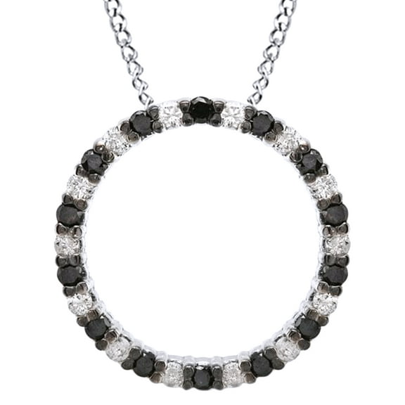 AFFY Black & White Natural Diamond Circle of Life Pendant Necklace In 14k White Gold